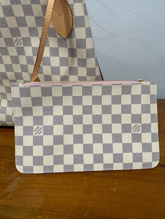Cream Checkered Tote Bag with Tan Trim MM - Picture 5 of 10
